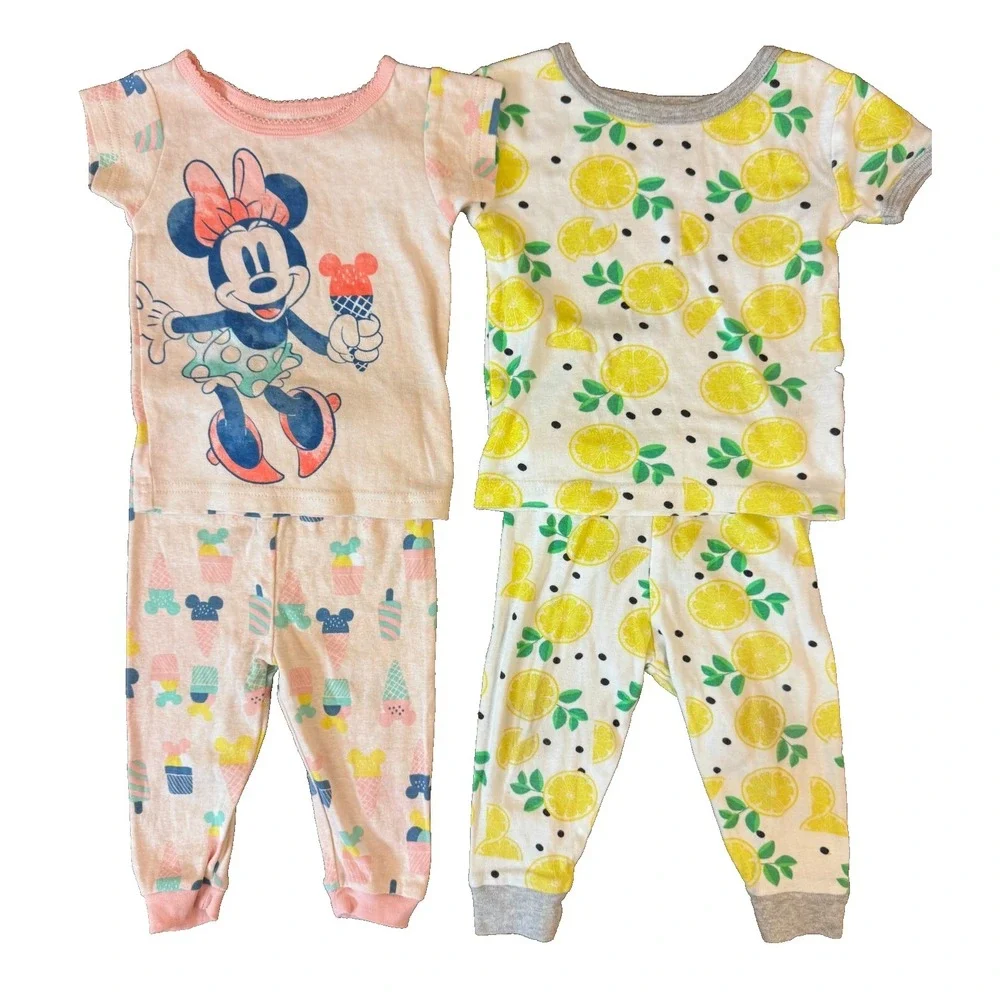 Disney Baby‎ Girl Pajamas 12 Months Lot Minnie Mouse Lemon Toddler Short Sleeved